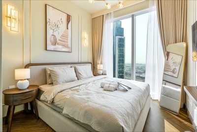 Second king bedroom with skyline view and panelled walls